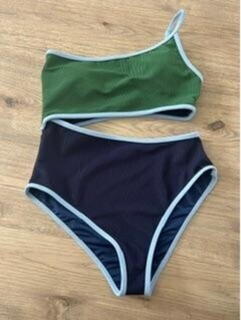 Beach Riot Ribbed Bikini Set Womens Medium Green Navy Blue One Shoulder High